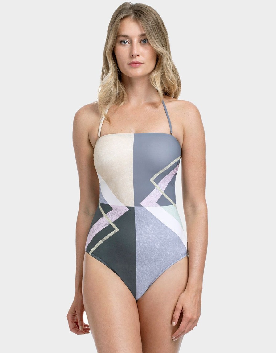 Swimwear Gottex | Modern Art Bandeau Swimsuit-Multi Grey