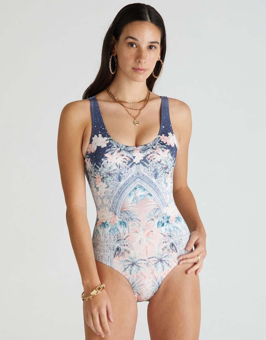 Swimwear Aqua Blu | Indianic Michelle Dd/E Cup One Piece Swimsuit Floral