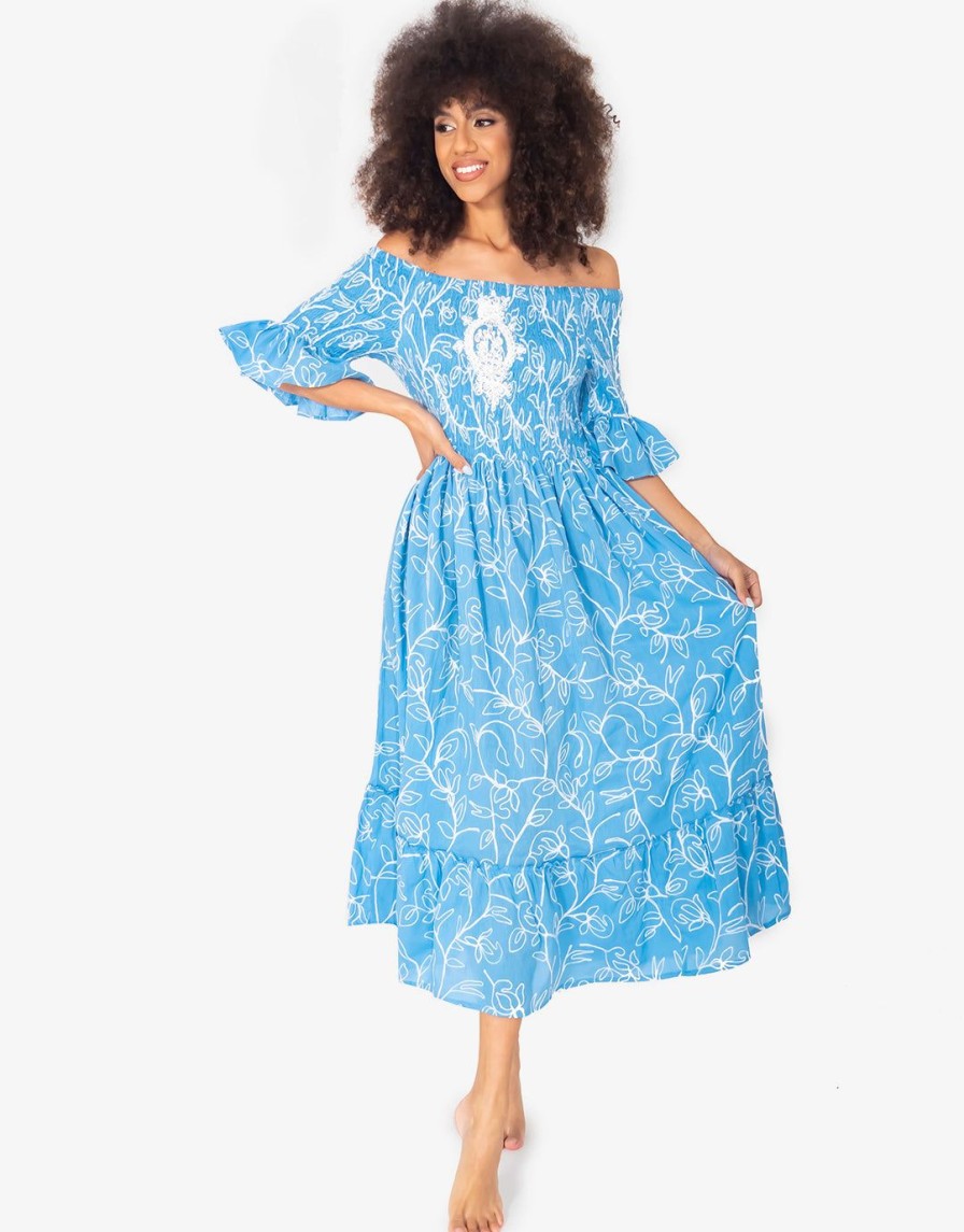 Beachwear Iconique | Jessica Off The Shoulder Dress-Mid Blue