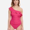 Swimwear Gottex | Profile Tutti Frutti Ruffle One Shoulder Swimsuit-Rose Pink