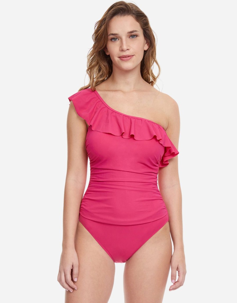 Swimwear Gottex | Profile Tutti Frutti Ruffle One Shoulder Swimsuit-Rose Pink