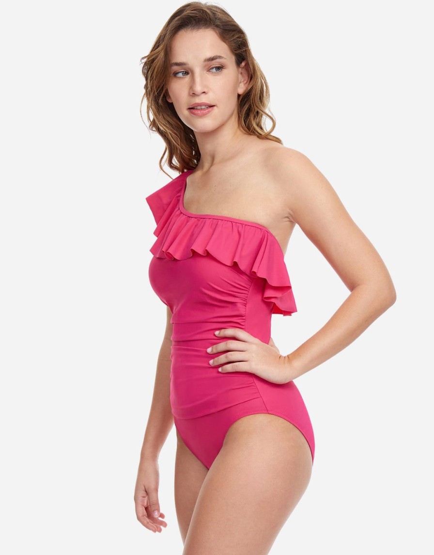 Swimwear Gottex | Profile Tutti Frutti Ruffle One Shoulder Swimsuit-Rose Pink