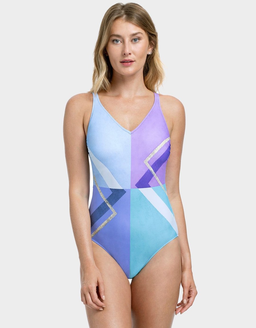 Swimwear Gottex | Modern Art V Neck Swimsuit-Multi Blue