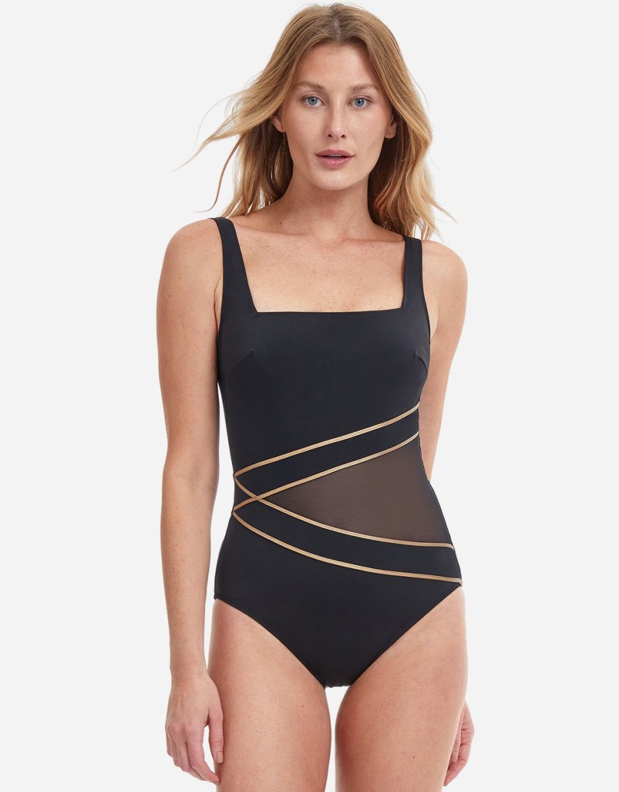 Swimwear Gottex | Onyx Square Neck Higher Back Swimsuit Black