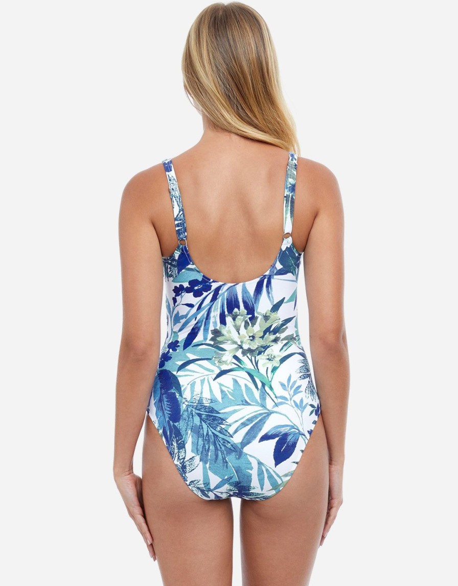 Swimwear Gottex | Profile Escape In Bali V Neck Swimsuit-White/ Blue