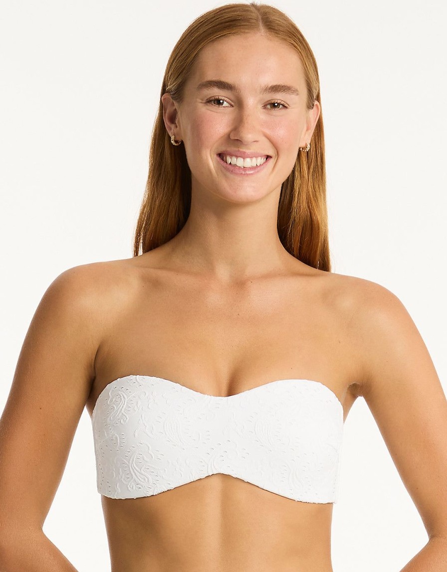 Bikinis Sea Level Bandeau Bikini Tops | Interlace Bandeau Bikini Top White