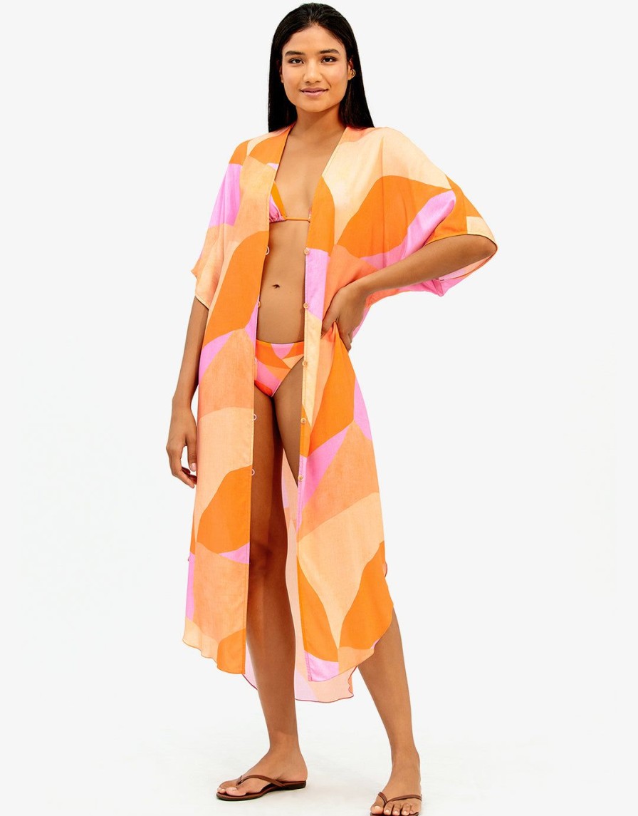 Beachwear ViX | Martinica Braid Long Kaftan And Pink Orange