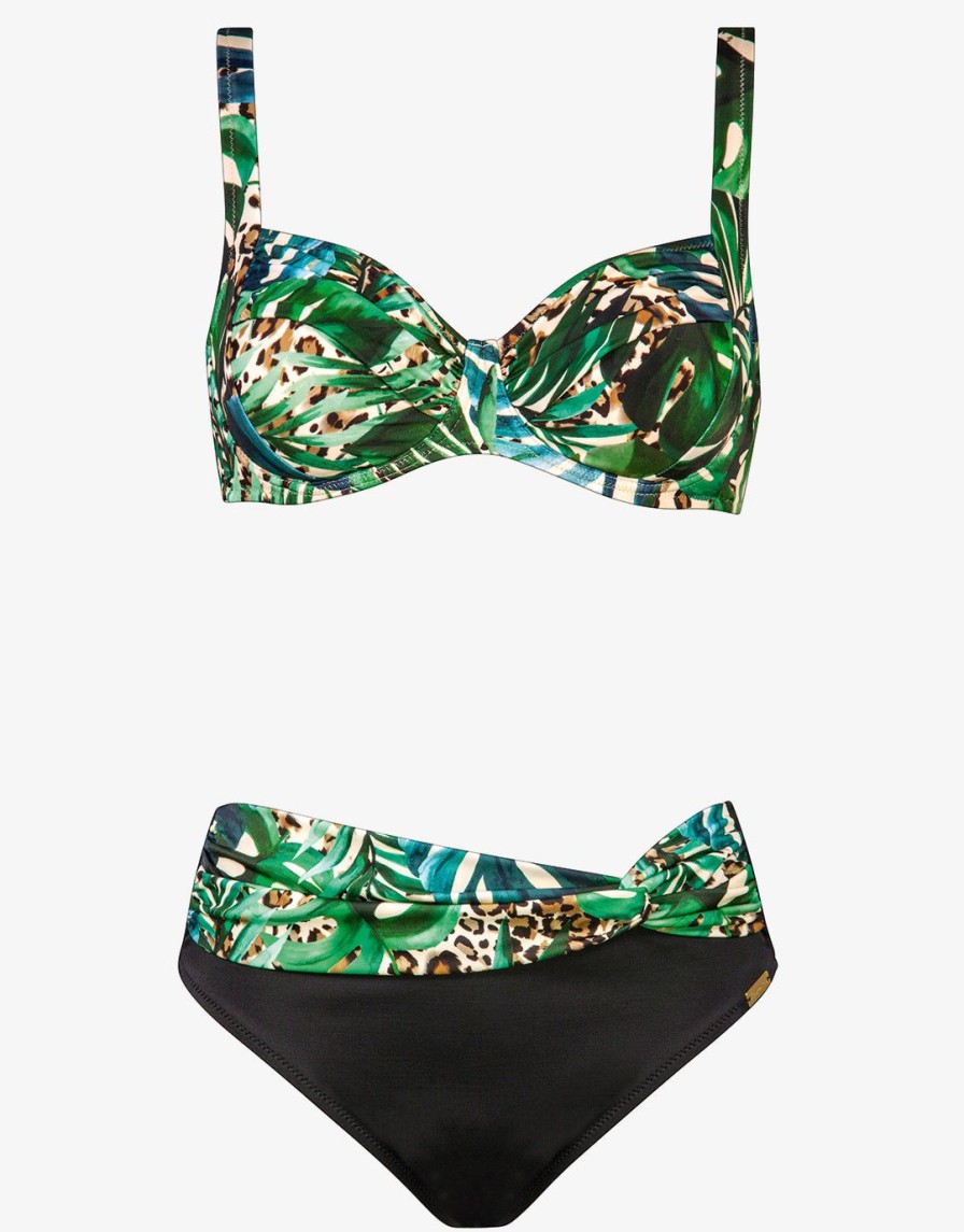 Bikinis Charmline Cup Sized Bikini Tops | Tiger Underwired Bikini Set Green