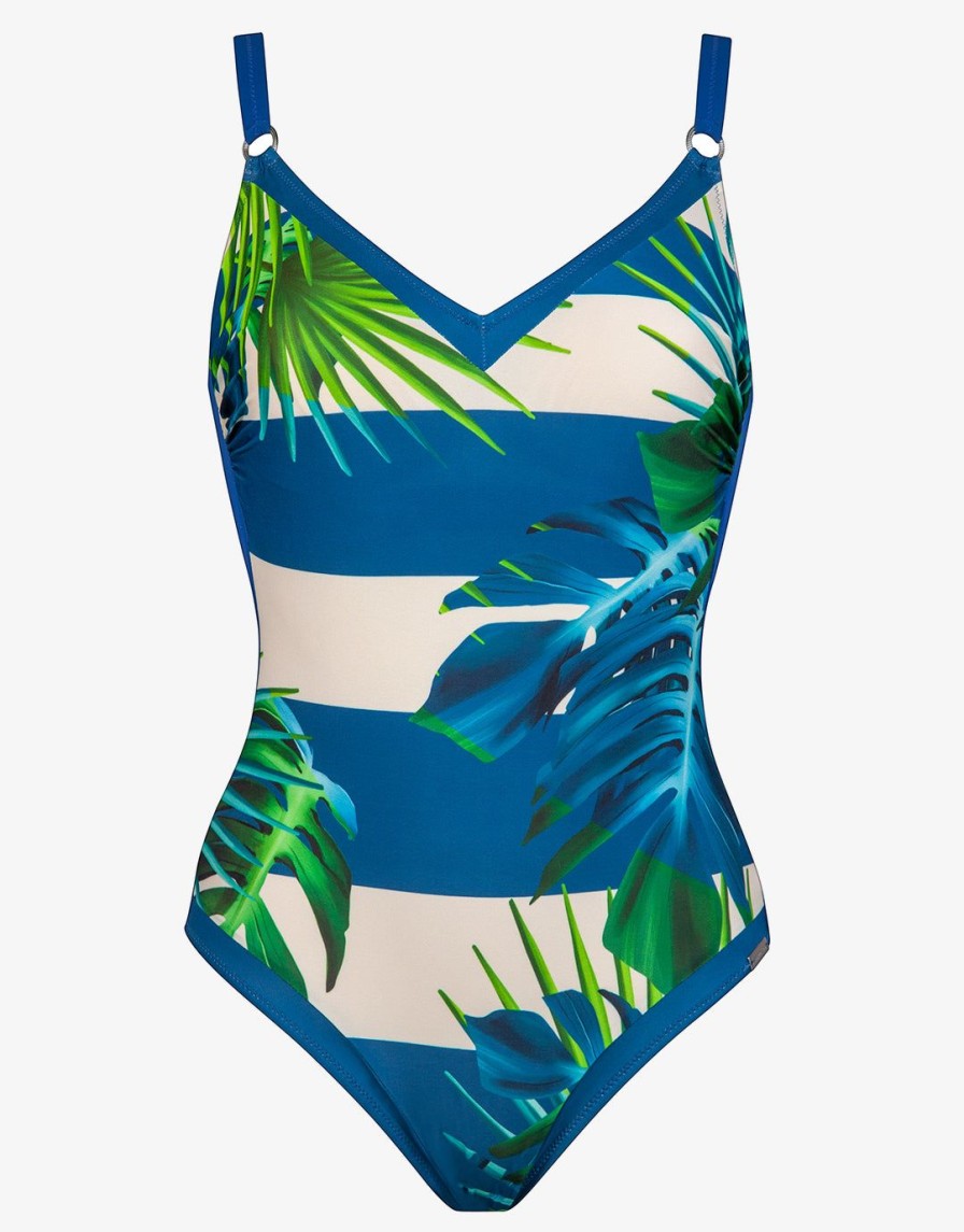 Swimwear Charmline | Coastal Relax Underwired Swimsuit-Caribbean Breeze Blue/White