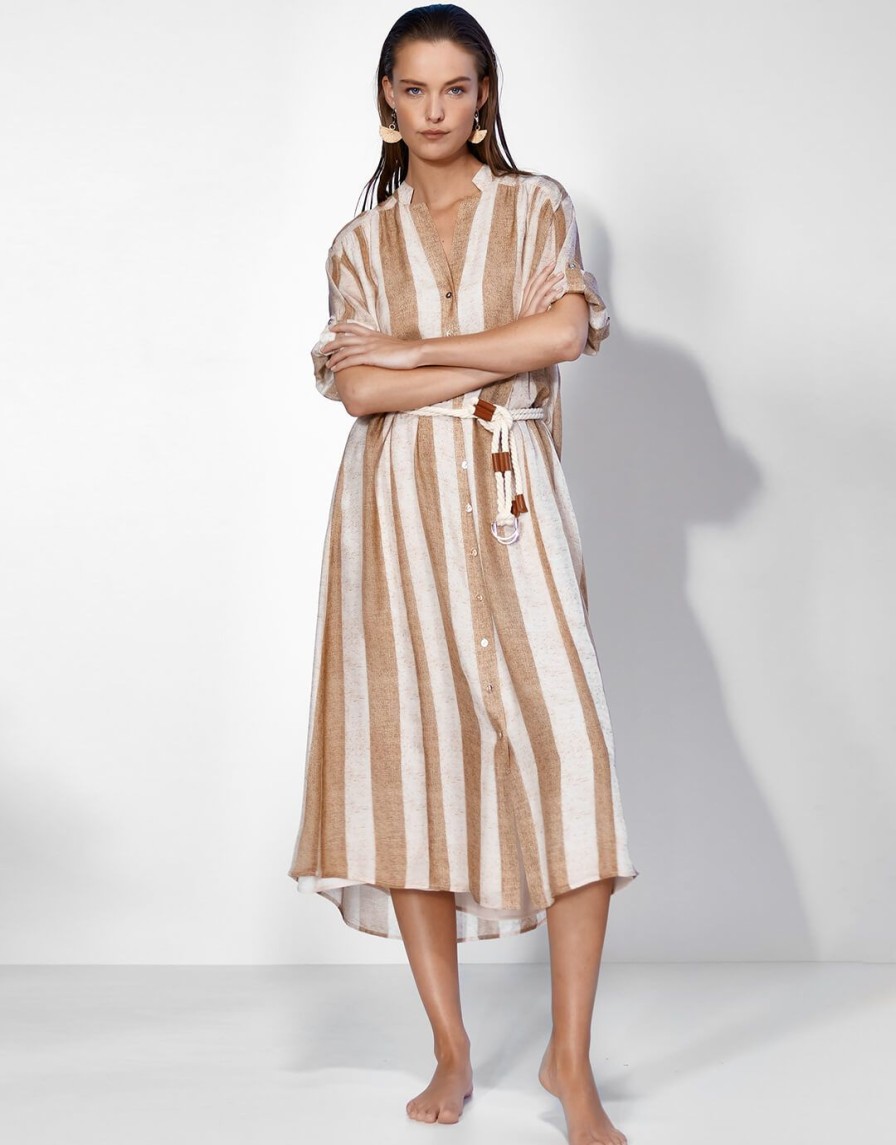 Beachwear Maryan Mehlhorn | Belted Long Dress Ivory Sand