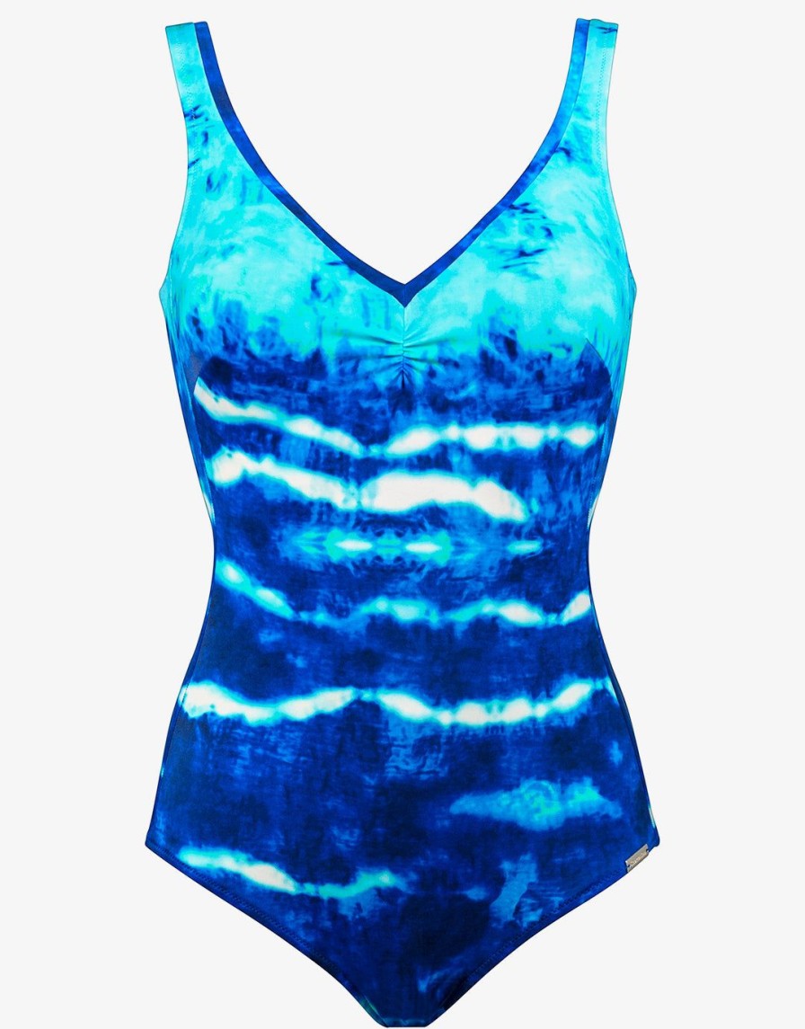 Swimwear Charmline | Batik Swing V-Neck Swimsuit-Wild Ocean Blue