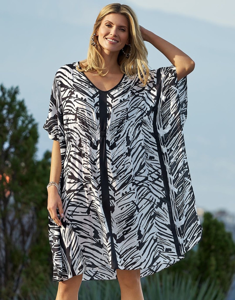 Beachwear Charmline | Ink Art Kaftan-Black And White Black White