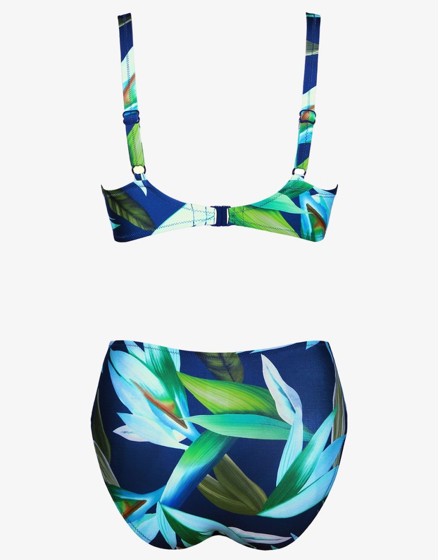 Bikinis Charmline Cup Sized Bikini Tops | Ocean Bloom Underwired Bikini Set-Navy Aqua Blue