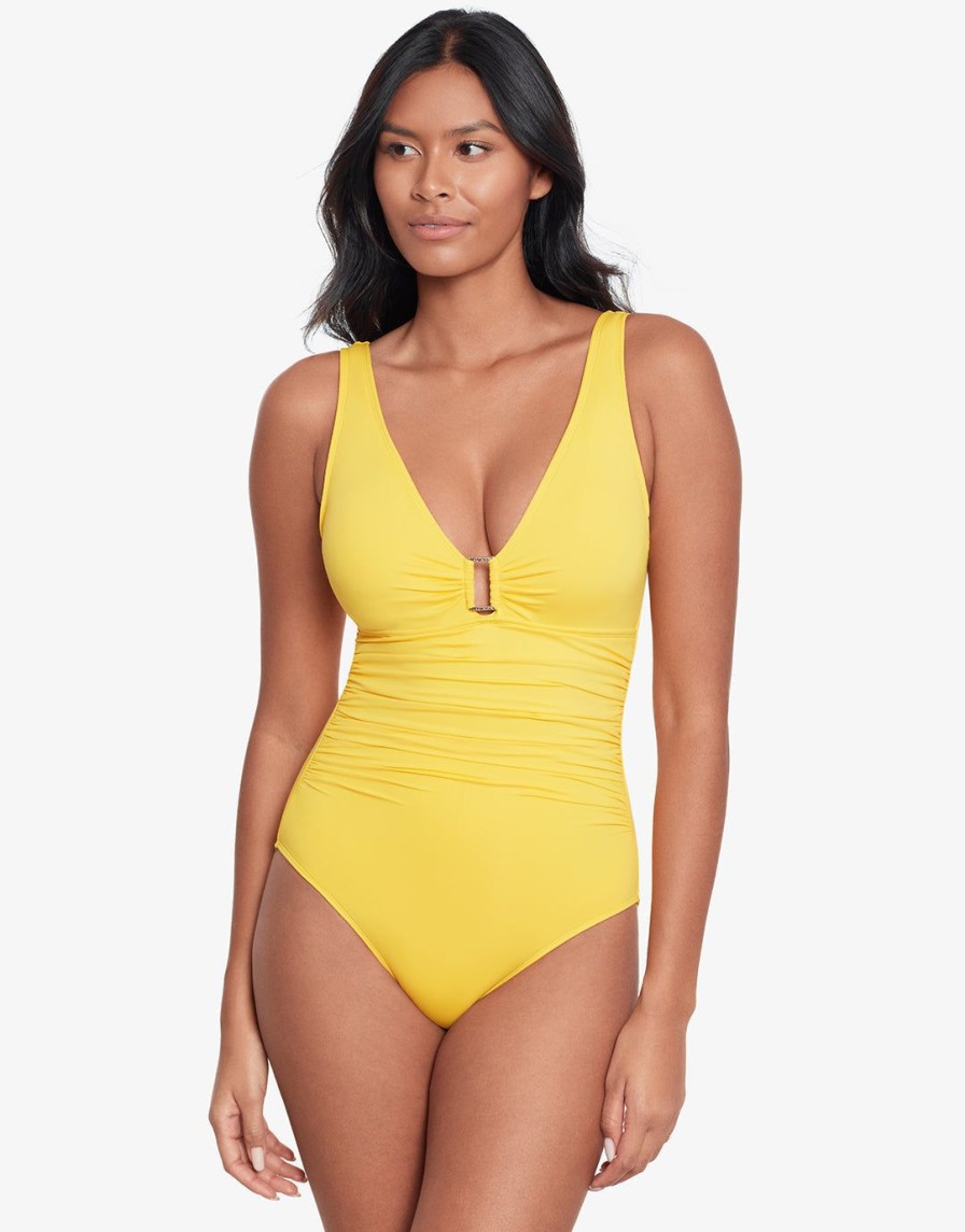 Swimwear Lauren Ralph Lauren | Beach Club Solids Ring Front Swimsuit Yellow