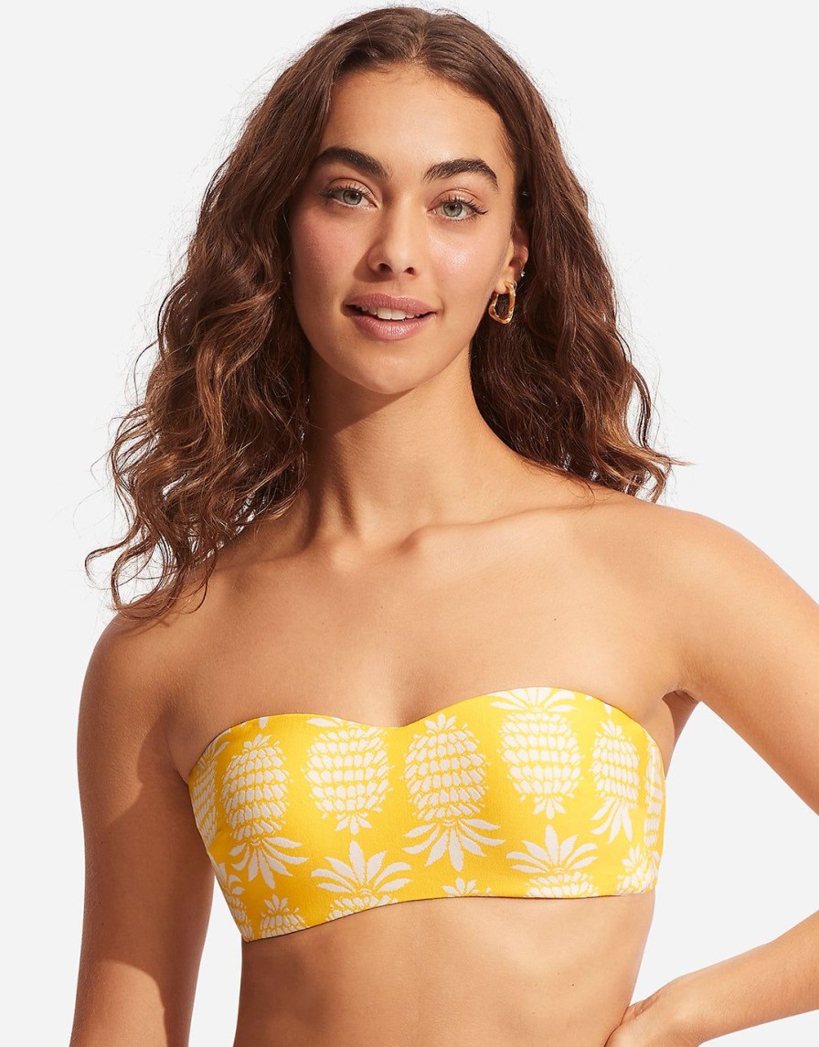 Bikinis Seafolly Bandeau Bikini Tops | Corsica Bustier Bandeau Bikini Top-Citron Yellow