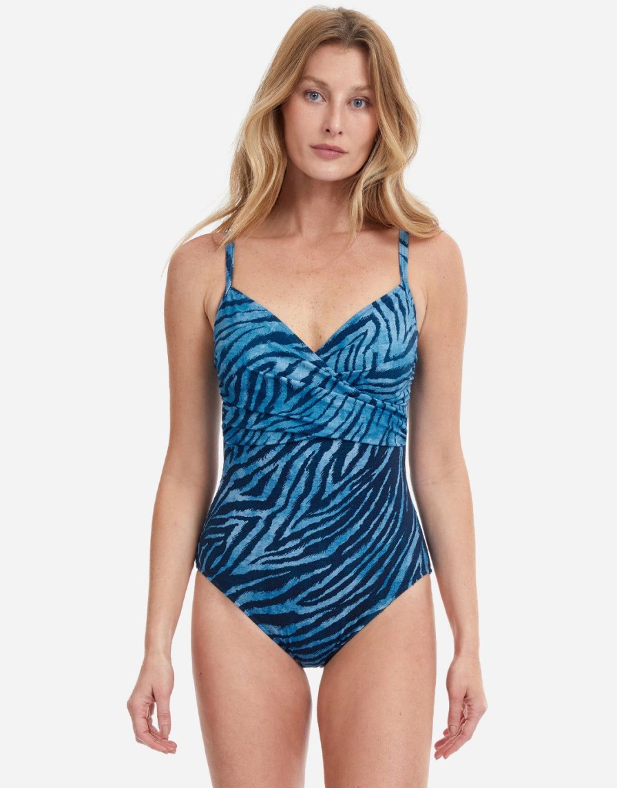 Swimwear Gottex | Wild Life Thin Strap Wrap Swimsuit Blue