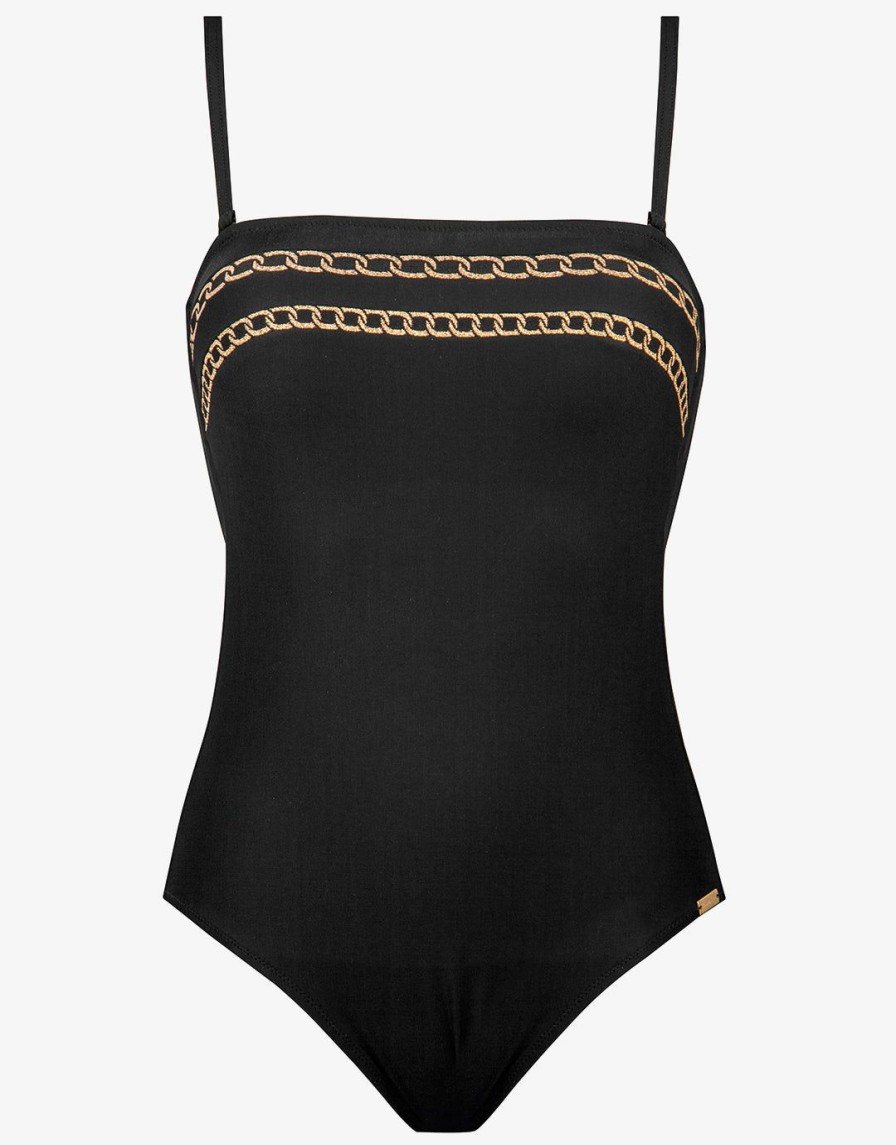 Swimwear Charmline | Golden Chain Bandeau Swimsuit Black