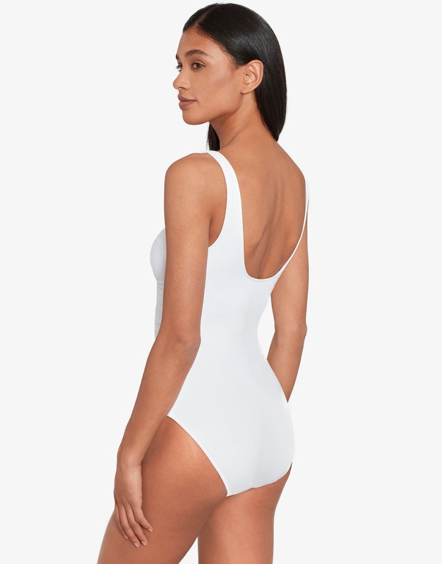 Swimwear Lauren Ralph Lauren | Beach Club Solids Ring Front Swimsuit White