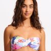 Bikinis Seafolly Bandeau Bikini Tops | Under The Sea Twist Bandeau Bikini Top White