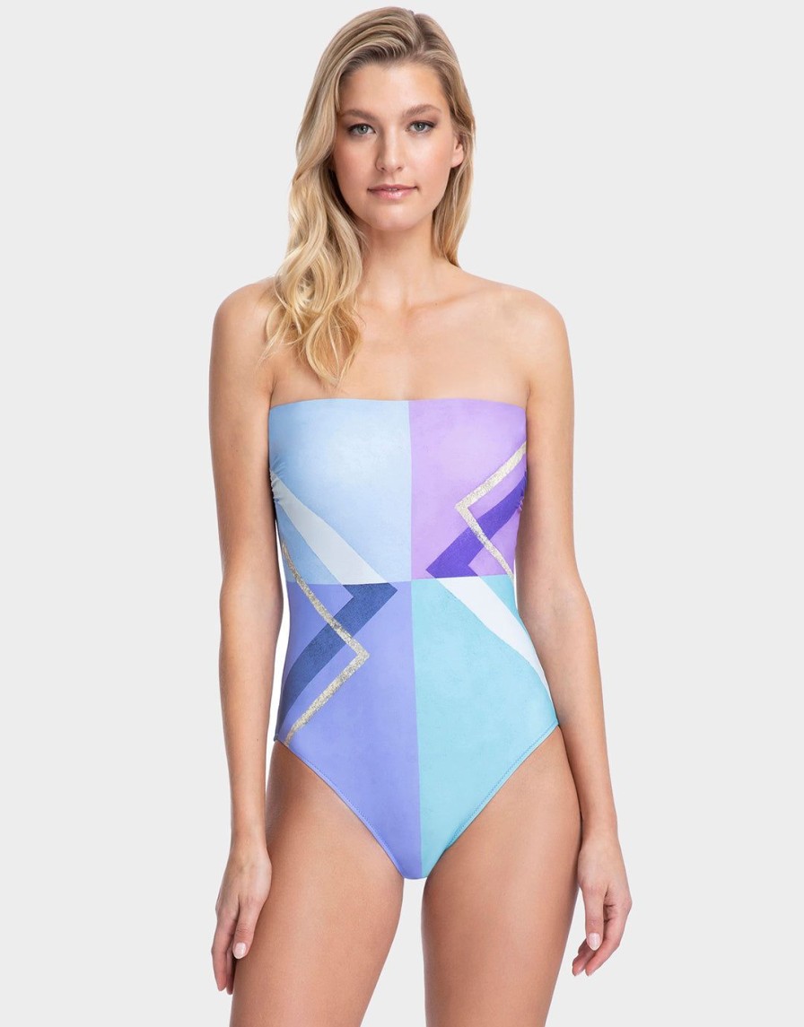 Swimwear Gottex | Modern Art Bandeau Swimsuit-Multi Blue