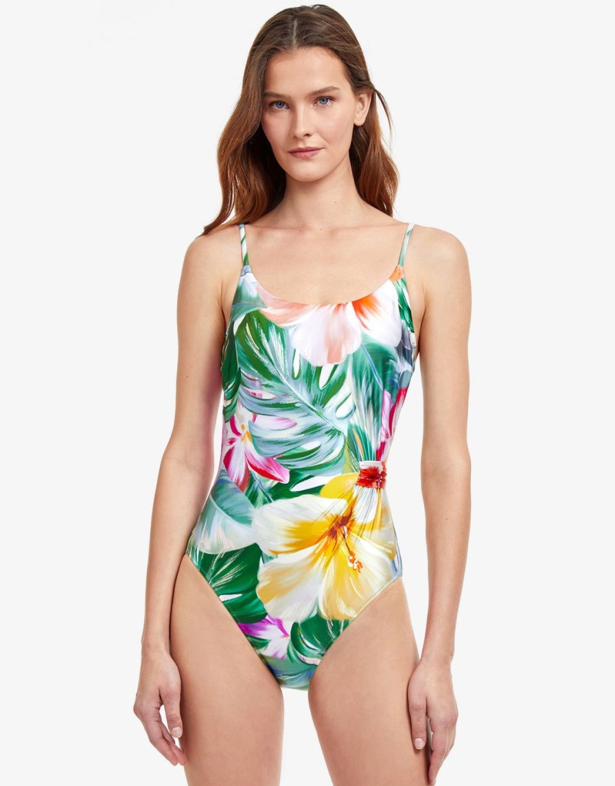 Swimwear Gottex | Bora Bora Round Neck Swimsuit-White Floral