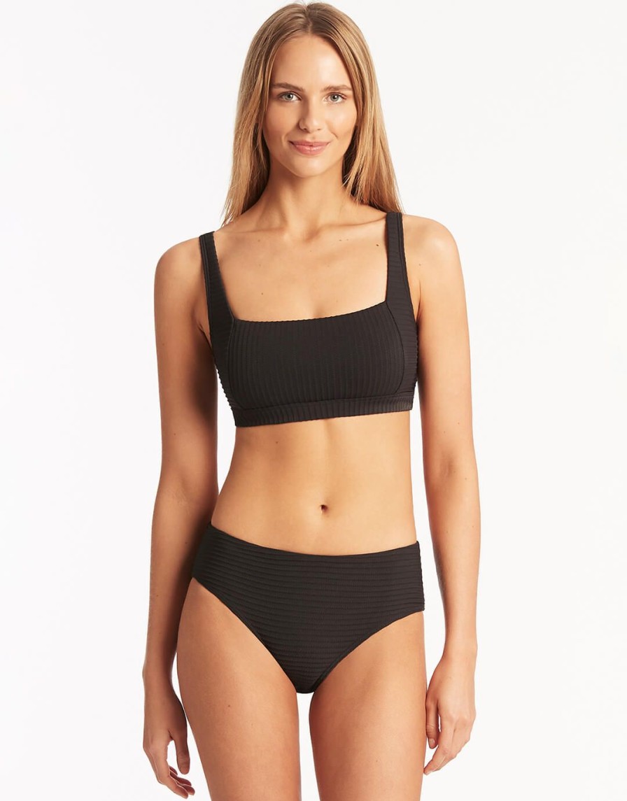 Bikinis Sea Level Underwired Bikini Tops | Spinnaker Square Neck Bikini Top Black