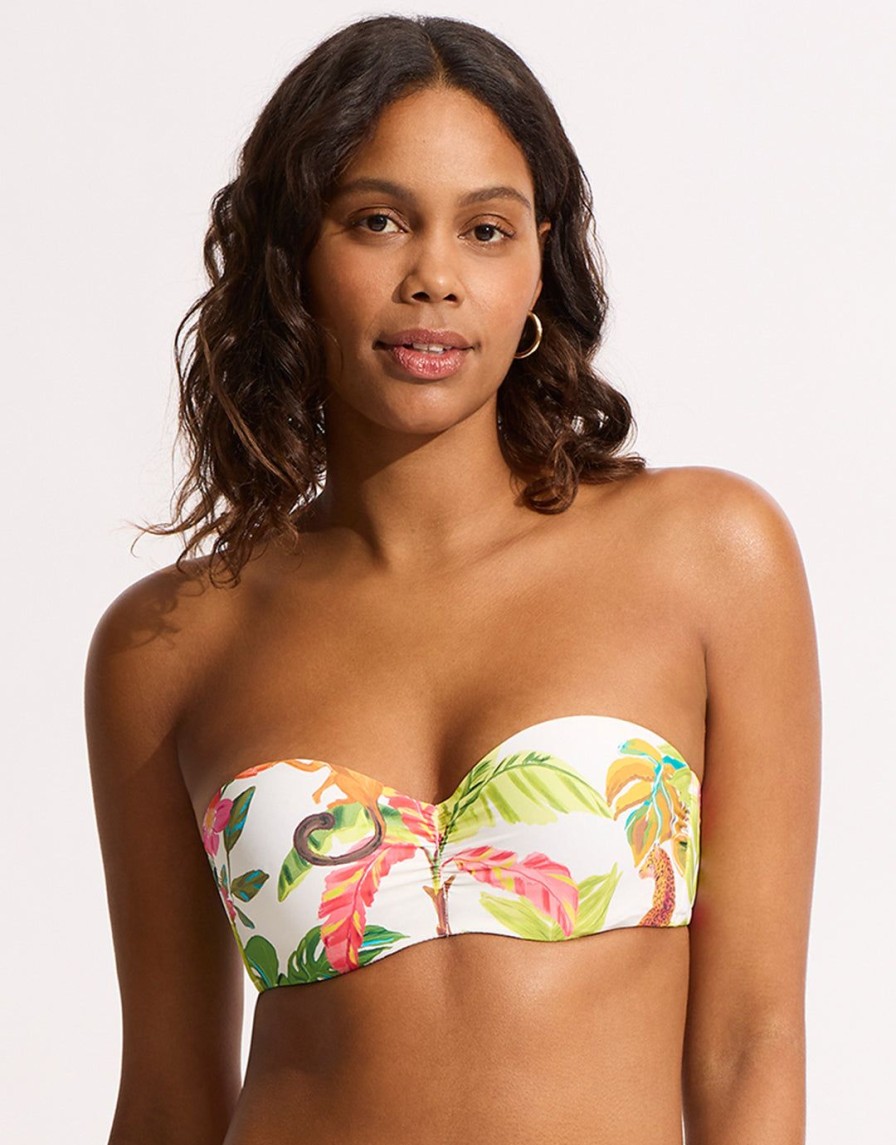 Bikinis Seafolly Bandeau Bikini Tops | Tropica Bustier Bandeau Bikini Top-Ecru Cream