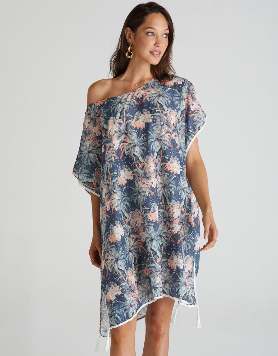 Beachwear Aqua Blu | Indianic Kaftan Floral