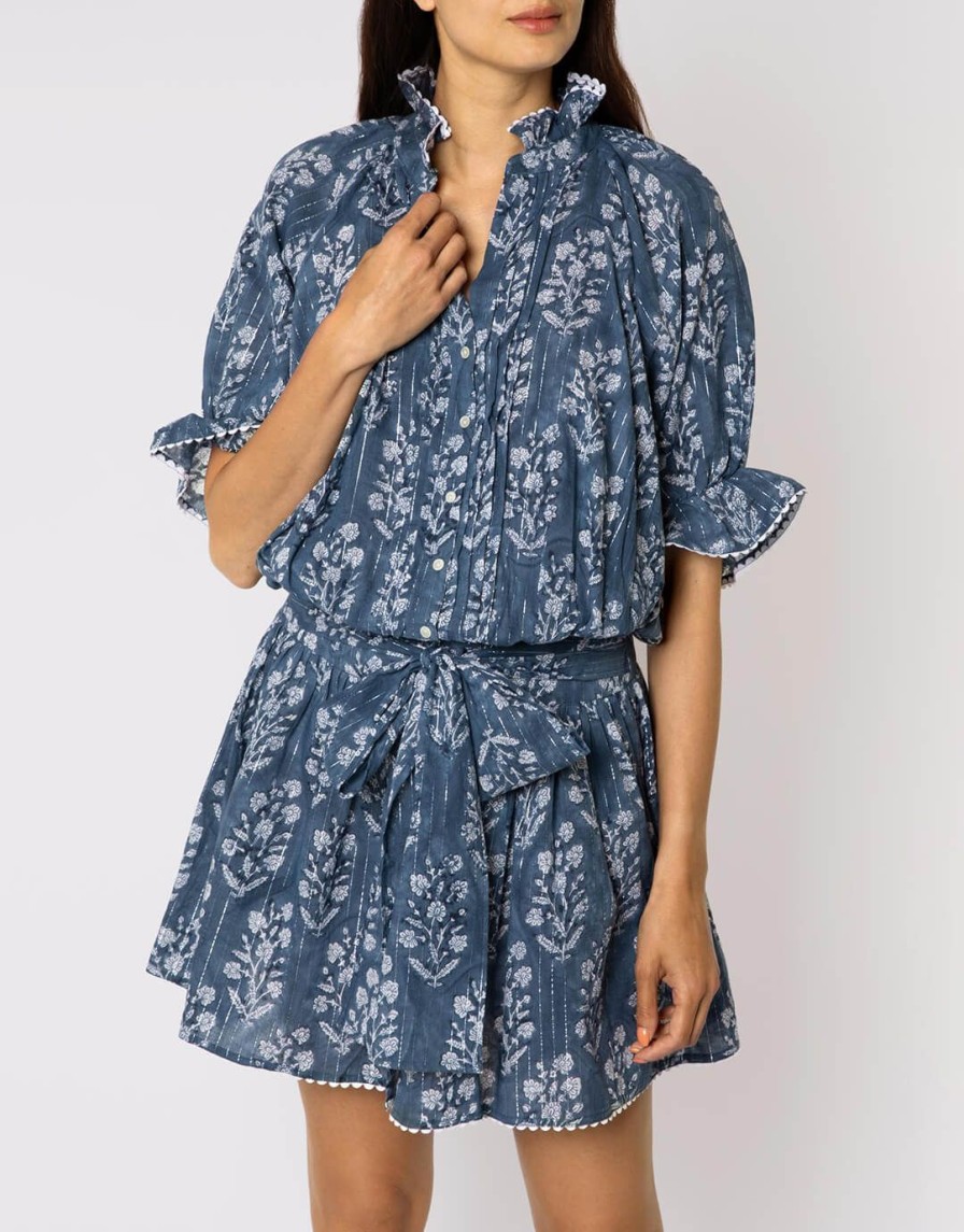 Beachwear Juliet Dunn | Small Flower Block Print Blouson Dress-Midnight Blue