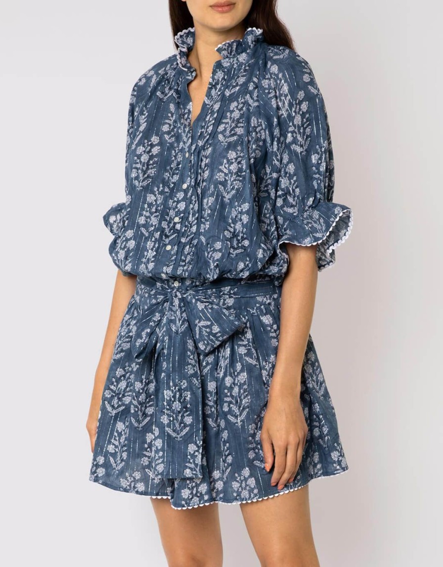 Beachwear Juliet Dunn | Small Flower Block Print Blouson Dress-Midnight Blue