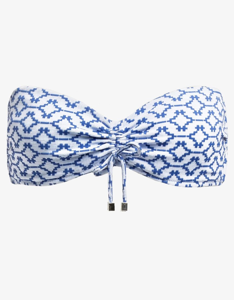 Bikinis Heidi Klein Bandeau Bikini Tops | Mykonos Structured Bandeau Bikini Top And White Blue