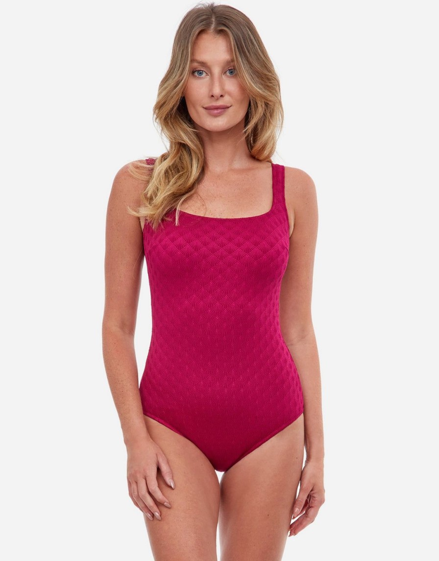 Swimwear Gottex | Sea Shells Square Neck Swimsuit-Dark Cherry Burgundy