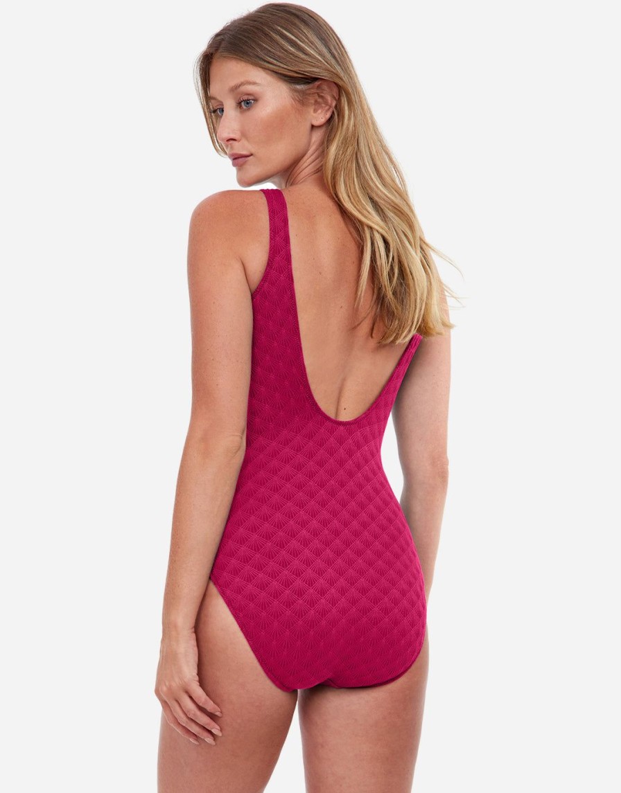 Swimwear Gottex | Sea Shells Square Neck Swimsuit-Dark Cherry Burgundy