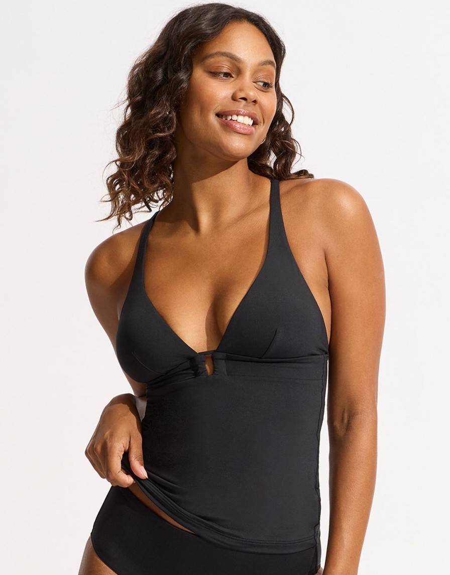 Swimwear Seafolly | Collective Trim Front Tankini Top Black