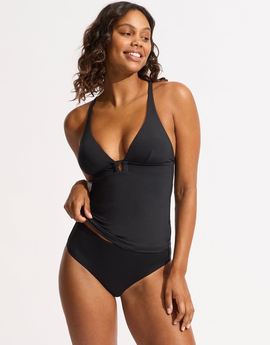 Swimwear Seafolly | Collective Trim Front Tankini Top Black