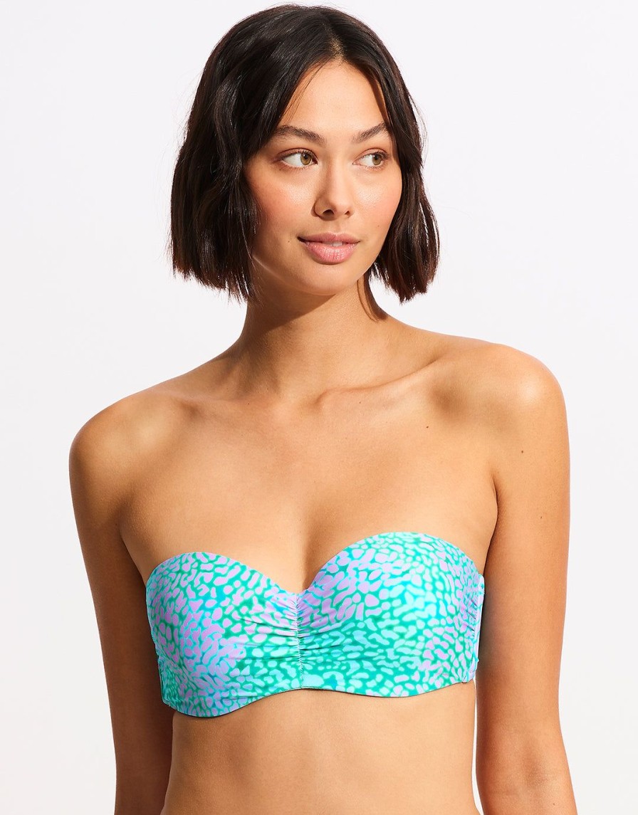 Bikinis Seafolly Bandeau Bikini Tops | Sea Skin Bustier Bandeau Bikini Top-Vivid Green