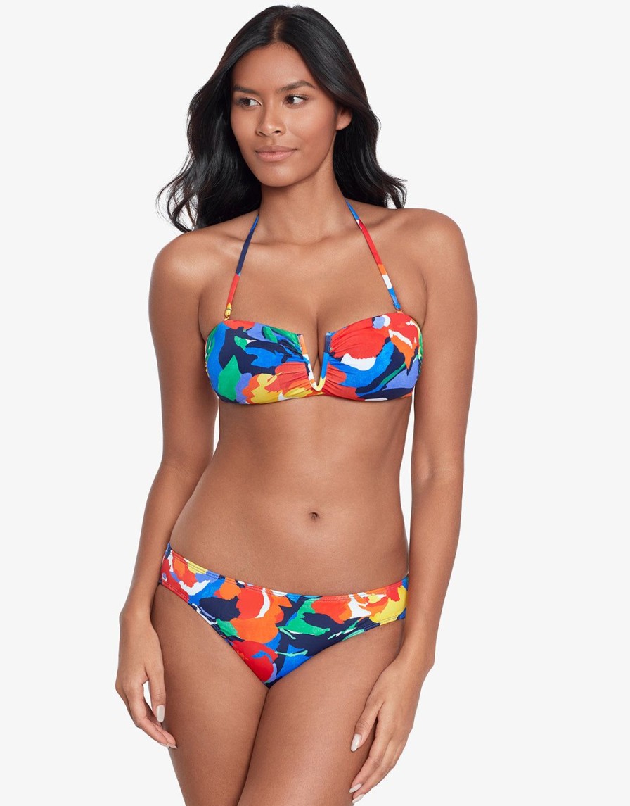 Bikinis Lauren Ralph Lauren Bandeau Bikini Tops | Bold Abstract V Wire Bandeau Bikini Top Floral