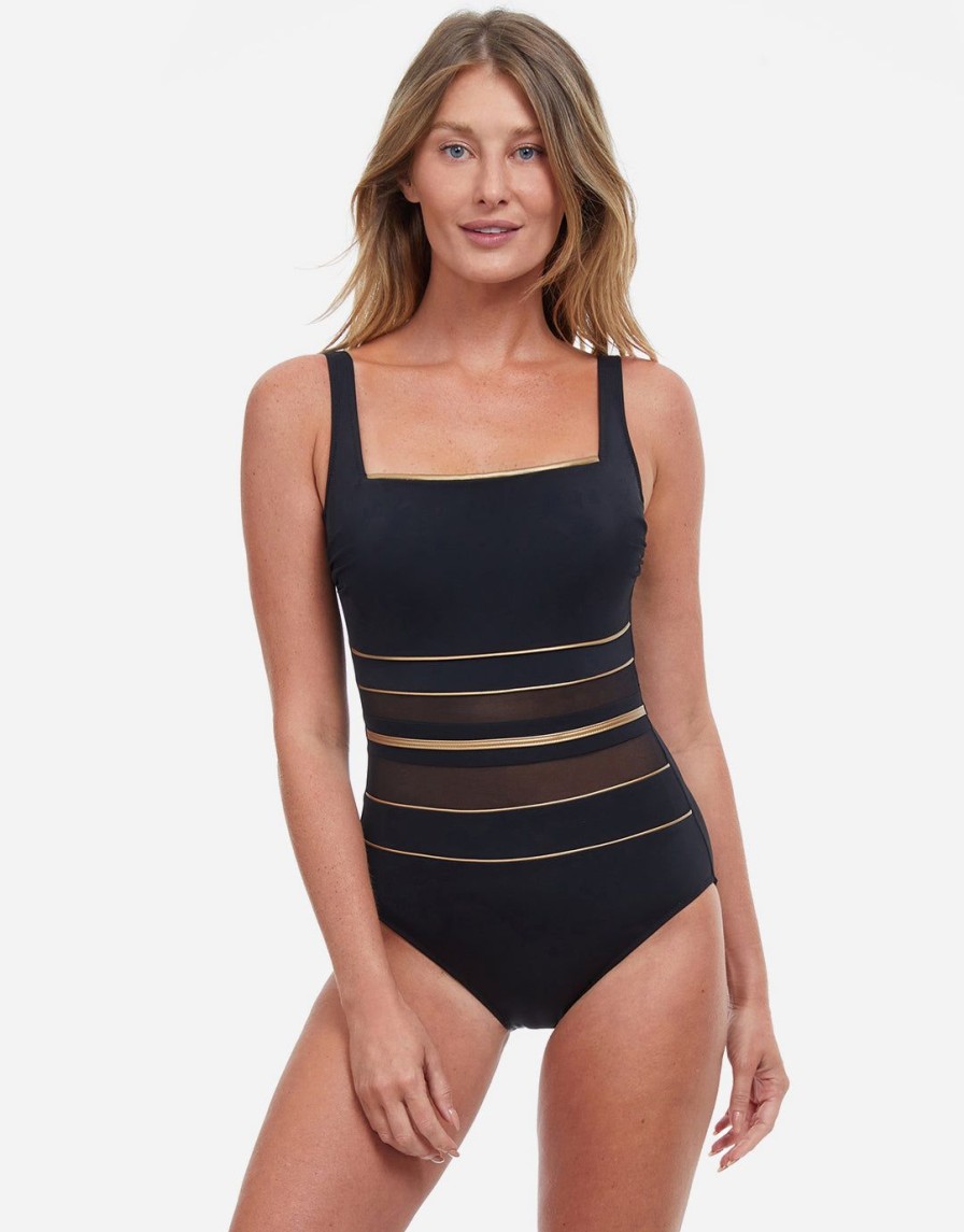 Swimwear Gottex | Onyx Square Neck Swimsuit Black