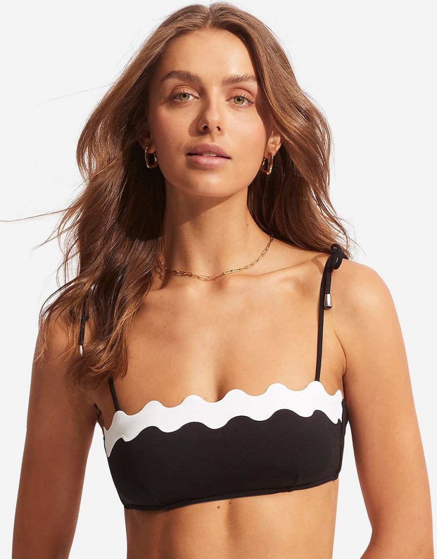 Bikinis Seafolly Bandeau Bikini Tops | Gia Ric Rac Bustier Bandeau Bikini Top Black