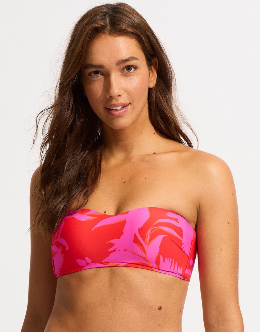 Bikinis Seafolly Bandeau Bikini Tops | Birds Of Paradise Bustier Bandeau Bikini Top-Chilli Red