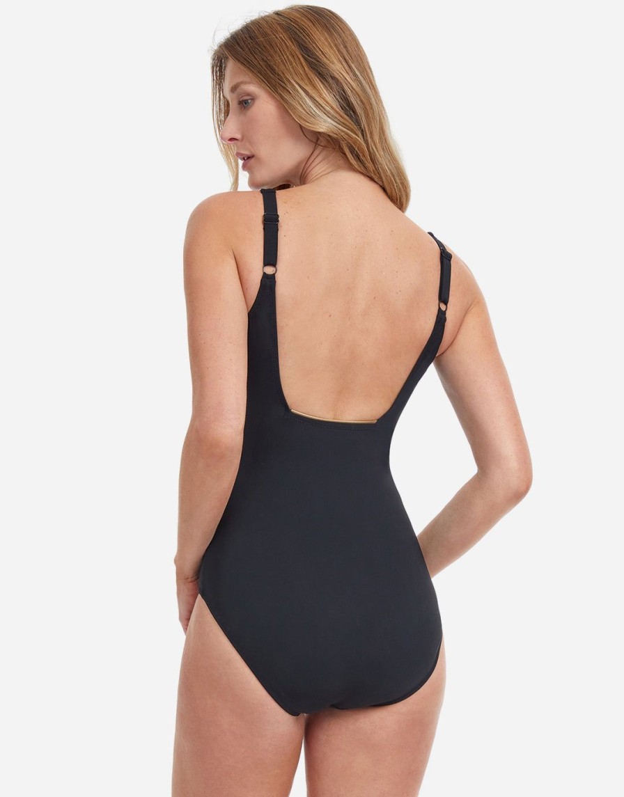 Swimwear Gottex | Onyx Square Neck Tank Swimsuit And Gold Black